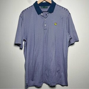 Masters Collection Men Polo‎ Shirt Large Purple Stripe Short Sleeve Performance